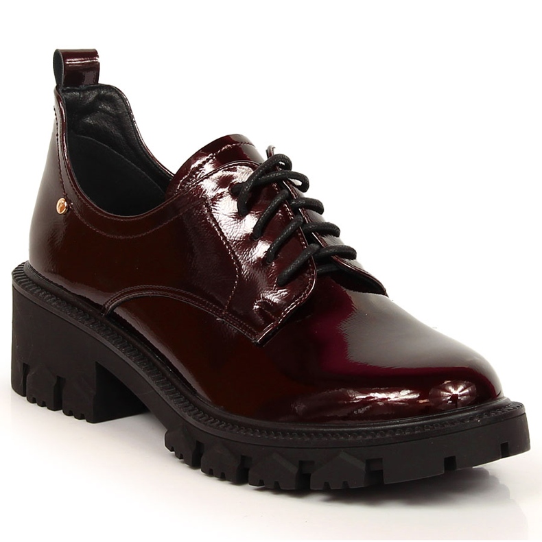 Mokasyny damskie lakierowane na obcasie bordowe Potocki czerwone wielokolorowe