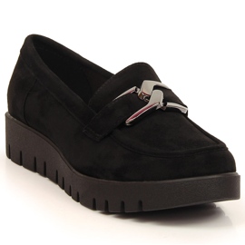 Mokasyny damskie na platformie eko zamsz czarne Sergio Leone