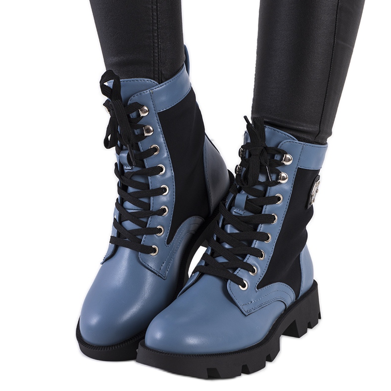 Niebieskie traperki Keld czarne