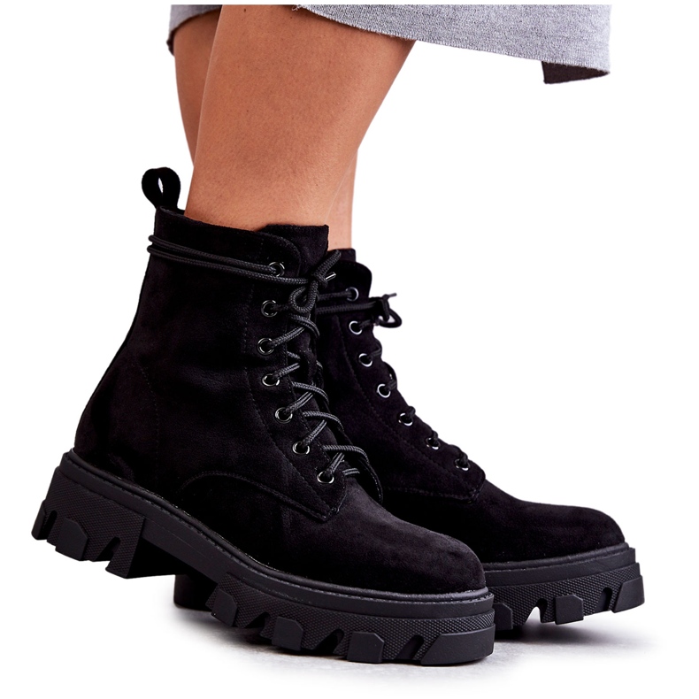 PG1 Zamszowe Ocieplane Botki Workery Czarne Darvin