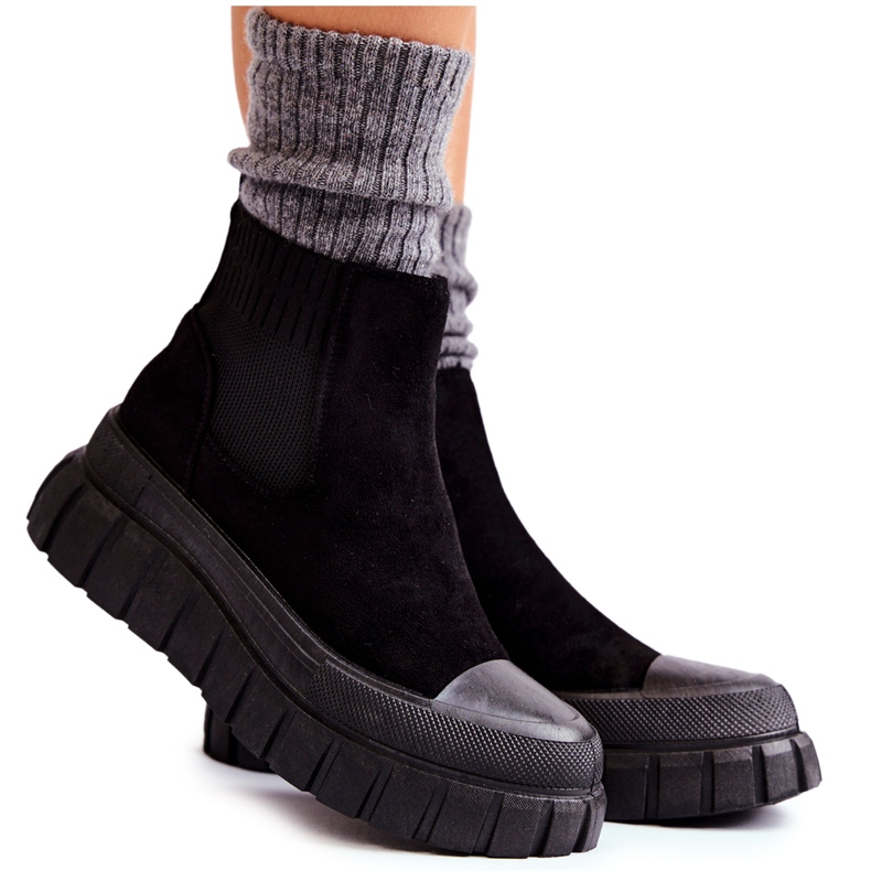 FB2 Modne Wsuwane Botki Na Platformie Czarne Jenna