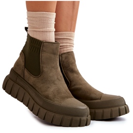 FB2 Modne Wsuwane Botki Na Platformie Zielone Jenna brązowe