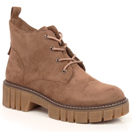 Workery damskie ocieplane na platformie zamszowe brązowe Sergio Leone