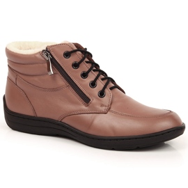 Skórzane botki damskie komfortowe ocieplane brązowe Łukbut LUK724B