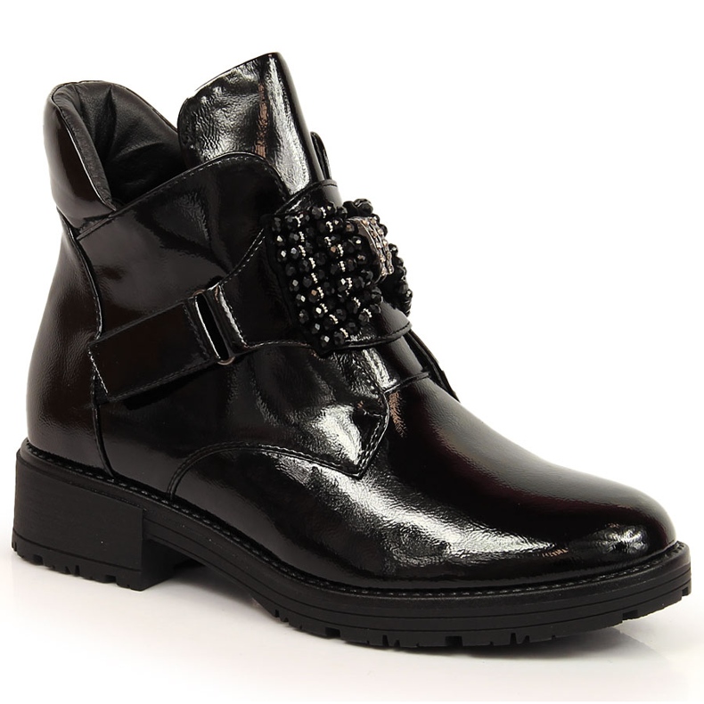 Botki damskie z kokardą lakierowane czarne Potocki