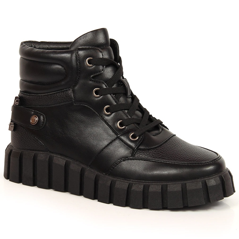 Workery damskie platformy z ozdobą czarne Potocki