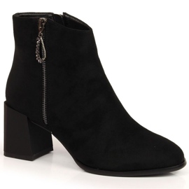 Botki na klocku zamszowe S.Barski W OLI181 czarne