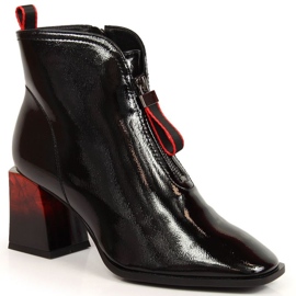 Botki ocieplane lakierowane na ozdobnym obcasie S.Barski W OLI183 czarne