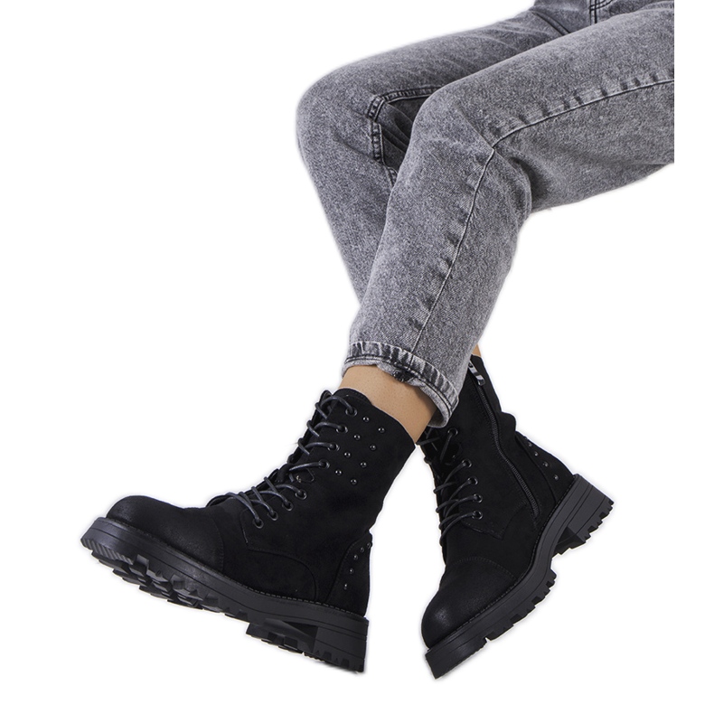 Czarne traperki eko-zamsz Polperro