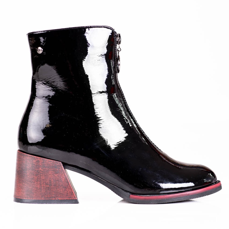 Lakierowane botki damskie na stylowym obcasie Vinceza czarne