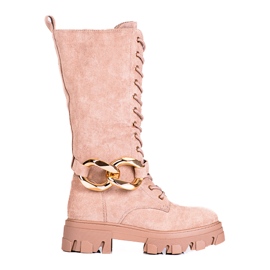 Zamszowe sznurowane kozakai damskie oficerki Shelovet brązowe