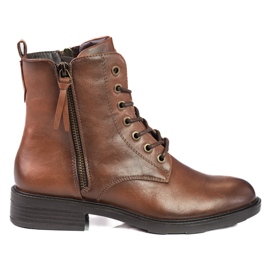 Sznurowane botki damskie na płaskim obcasie Shelovet brązowe