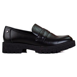 W. Potocki Klasyczne mokasyny damskie na grubej podeszwie Potocki czarne