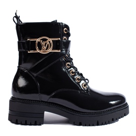 W. Potocki Lakierowane workery damskie czarne Potocki