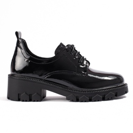 W. Potocki Lakierowane półbuty damskie ze sznurowaniem Potocki czarne