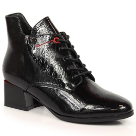 Botki damskie lakierowane na klocku ocieplane czarne Jezzi JEZ371