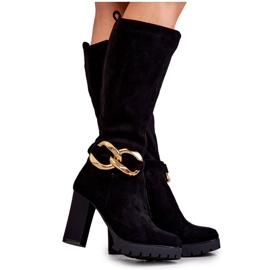 Zamszowe Kozaki Z Odpinanym Łańcuchem Czarne Jackson