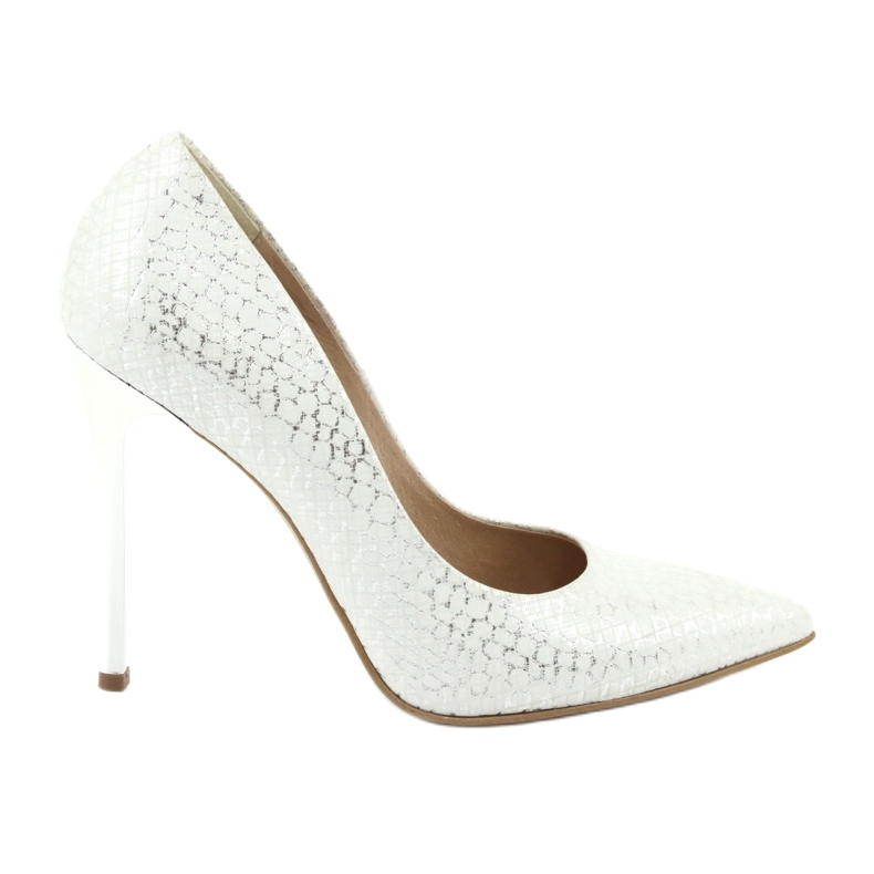 Czółenka Na Srebrnej Szpilce Espinto 391/63 białe szare