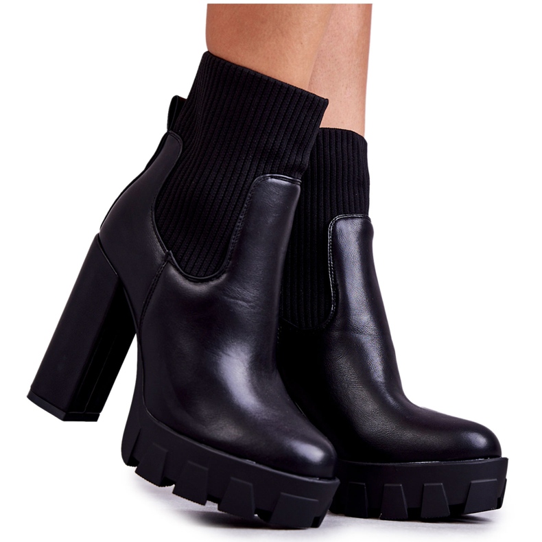 Damskie Eko-Skóra Botki Ze Skarpetą Czarne Adalyn