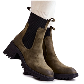 Damskie Ocieplane Botki Na Obcasie Zielone Abella