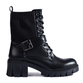 Sznurowane workery damskie Shelovet z elastyczną cholewką czarne