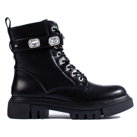 Czarne botki damskie z kryształkami
