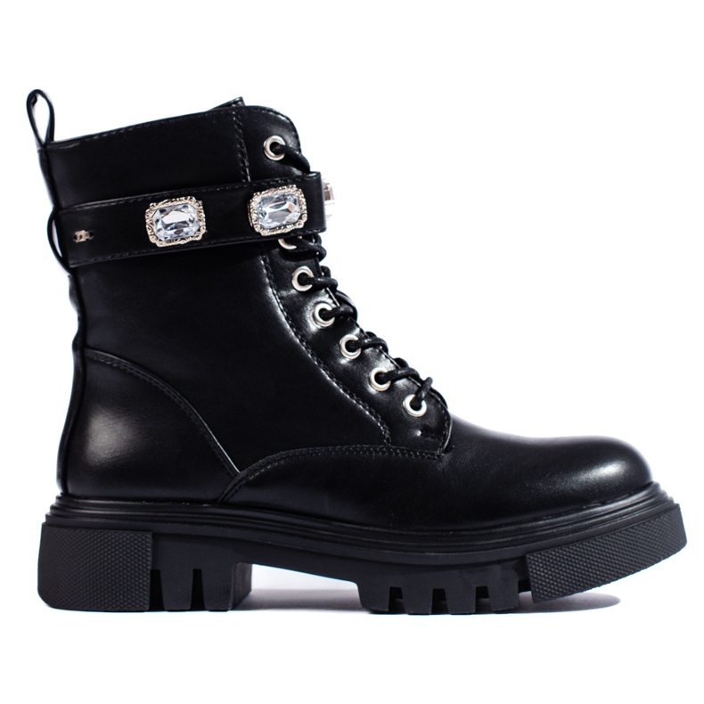 Czarne botki damskie z kryształkami
