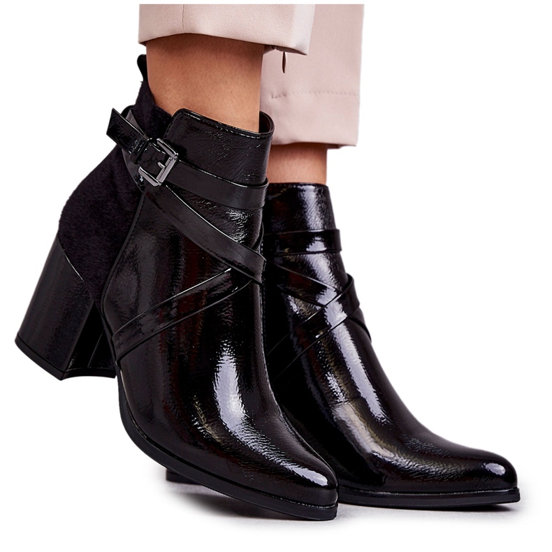 PL4 Modne Lakierowane Botki La.Fi 260037B-LA Czarne