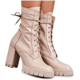 PA2 Damskie Skórzane Botki Na Platformie Beżowe Edna beżowy