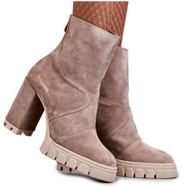 Zamszowe Botki Na Obcasie Beżowe Elia beżowy