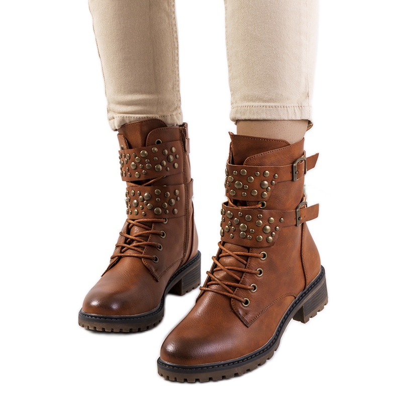 Camelowe traperki damskie Menez brązowe