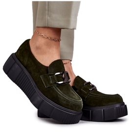 Modne Zamszowe Półbuty Na Platformie Khaki Marsol zielone