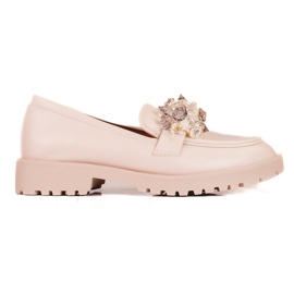 Zamszowe mokasyny damskie Shelovet z kryształkami beżowe beżowy