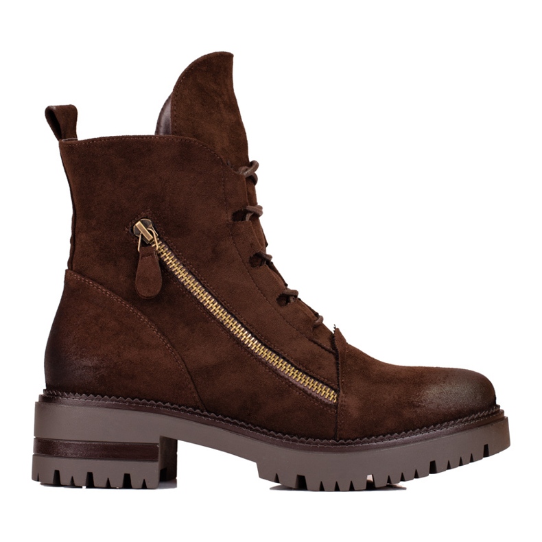 W. Potocki Broązowe zamszowe workery damskie Potocki brązowe