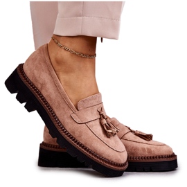 Vinceza Damskie Zamszowe Półbuty Na Platformie Beżowe Unni beżowy