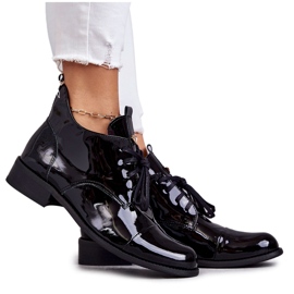 Lakierowane Botki Trzewiki Sznurowane Nicole 2781 Czarne