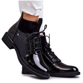 Vinceza Lakierowane Ocieplane Botki Sznurowane Czarne Cathrine