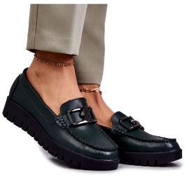 Sergio Leone Półbuty Loafery Na Platformie Zielone Kjersti