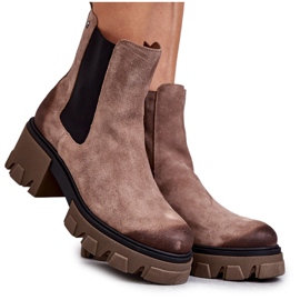 Zamszowe Damskie Botki Na Platformie Beżowe Hilde brązowe