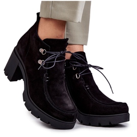 Damskie Zamszowe Botki Wiązane Czarne Marianne
