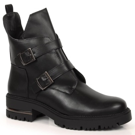 Botki damskie z klamrami czarne ocieplane Sergio Leone