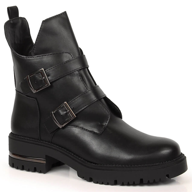 Botki damskie z klamrami czarne ocieplane Sergio Leone