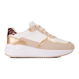 Sneakersy damskie Shelovet beżowo białe ze złotą wstawką beżowy