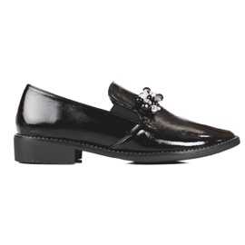 Lakierowane lordsy damskie z ozdobą czarne