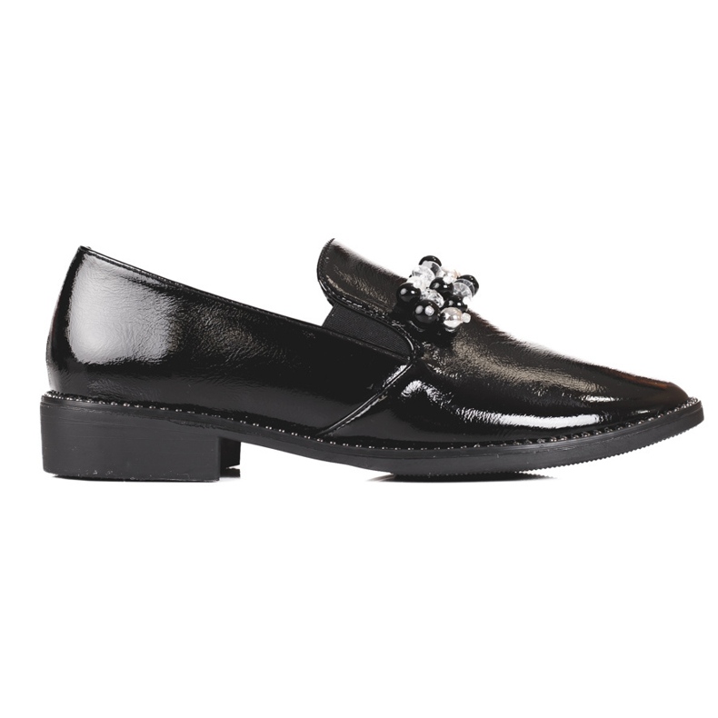 Lakierowane lordsy damskie z ozdobą czarne