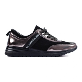 Buty sportowe szare ze skóry naturalnej czarne