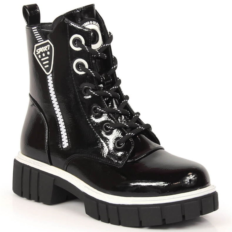 Botki lakierowane dziewczęce ocieplane czarne S.Barski
