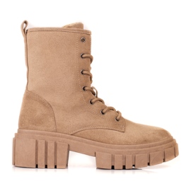 Beżowe zamszowe workery damskie Shelovet beżowy brązowe