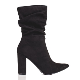 Botki damskie na słupku czarne z marszczoną cholewką Shelovet