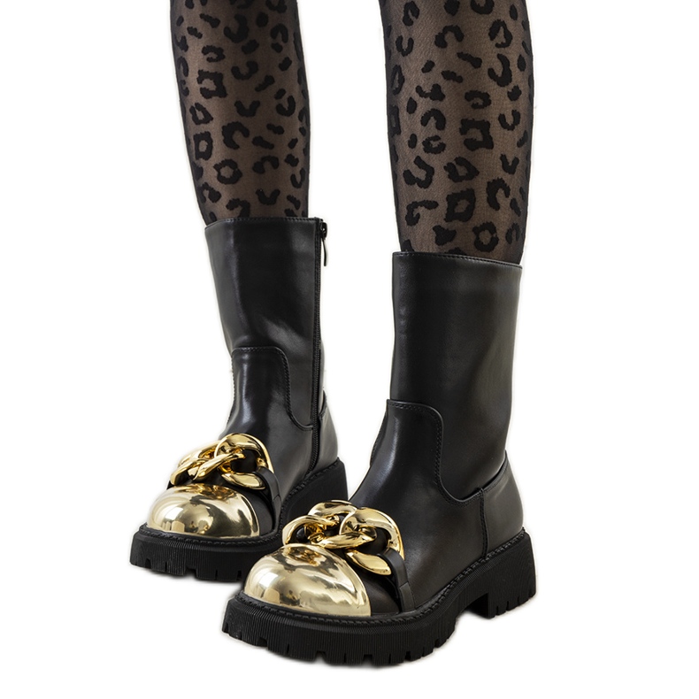 Czarne botki z łańcuchem Morro